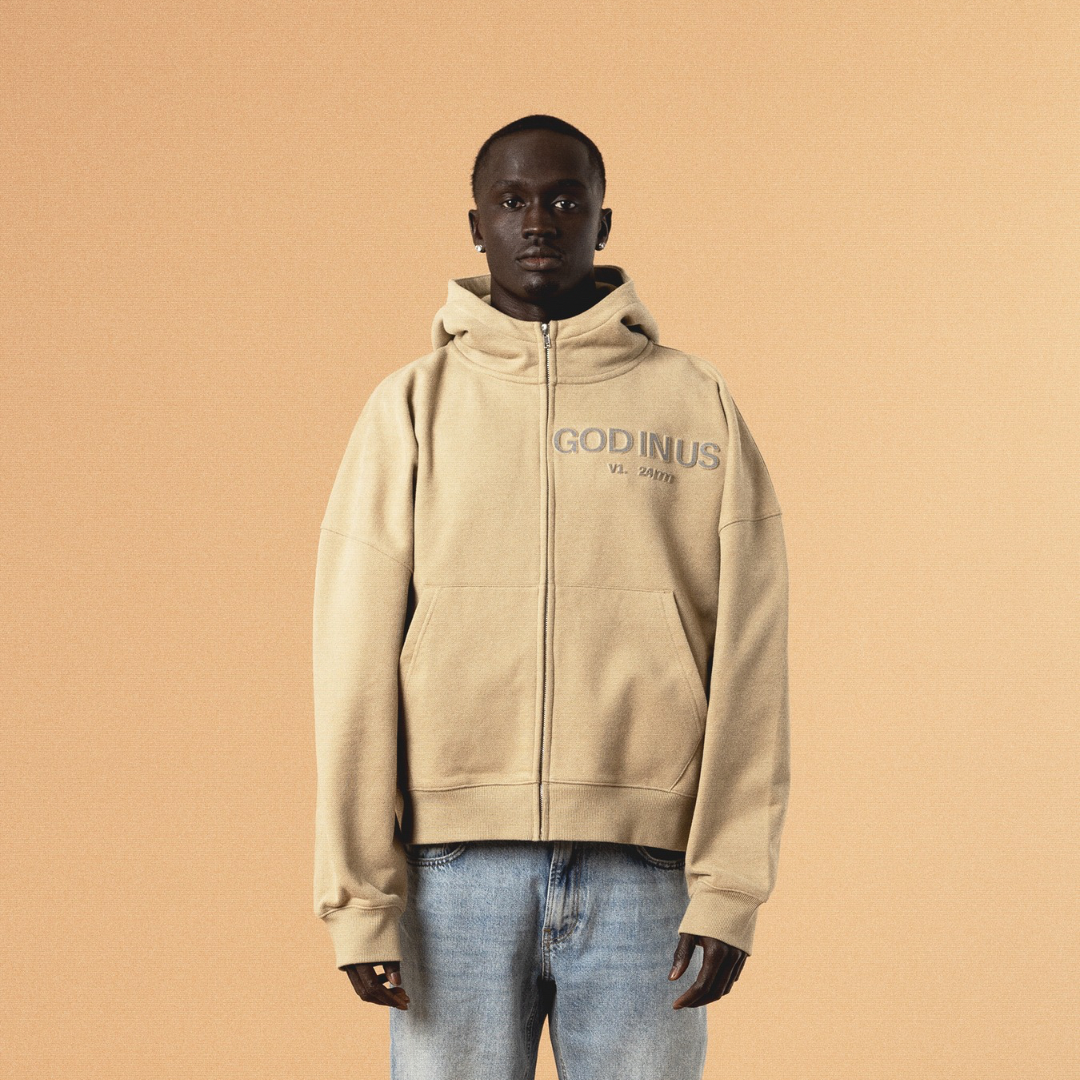 V1 Mocked Zipped Hoodie in Sand