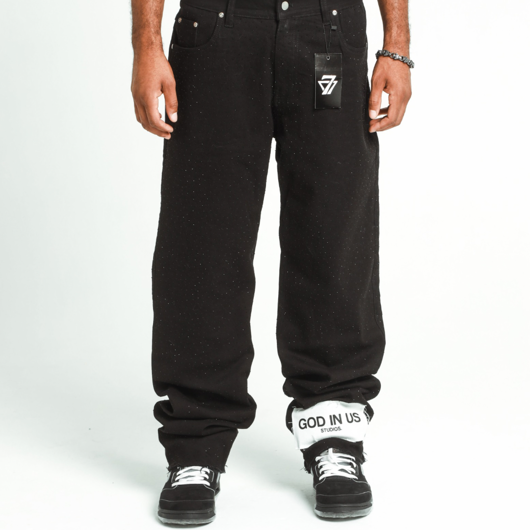 “Noir Stone” Rhinetone Denim Jeans