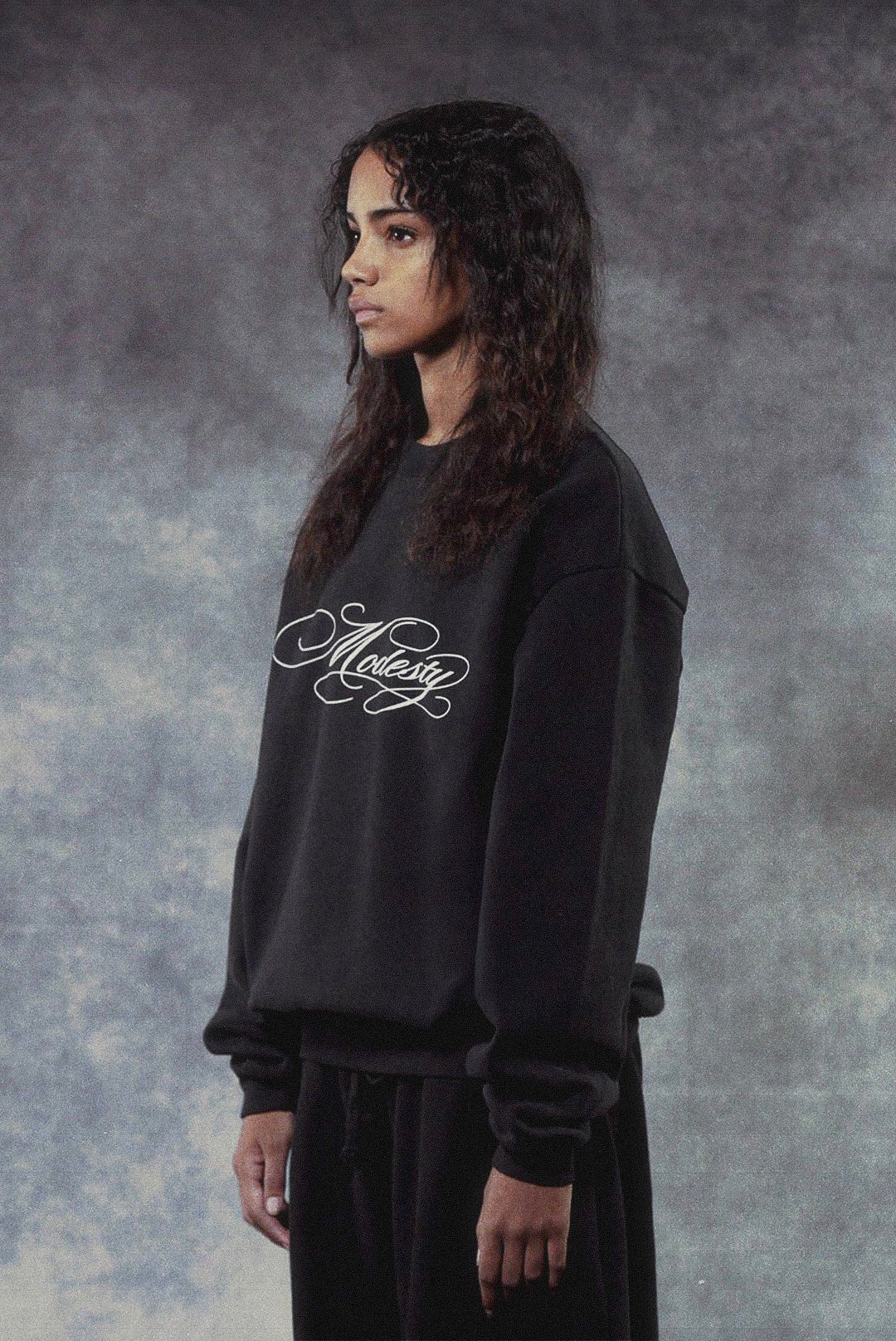"Modesty" Crewneck in Jet Black