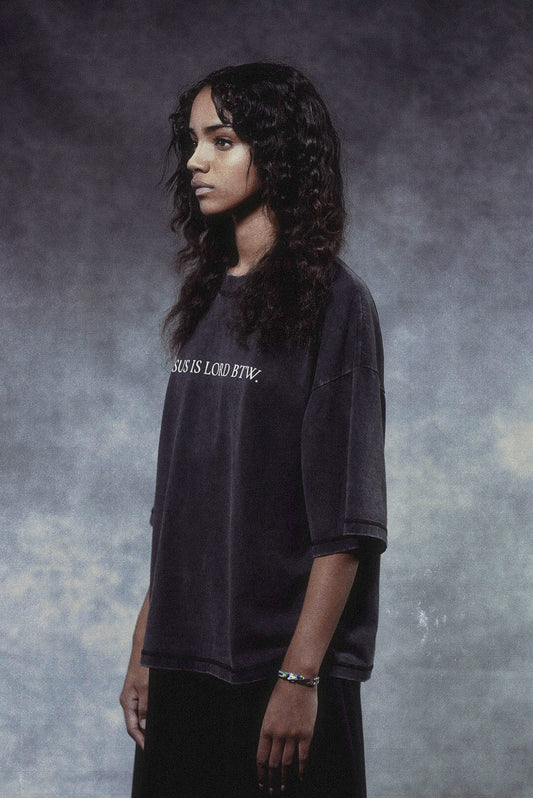 Jesus Is Lord BTW Tee in Washed Black