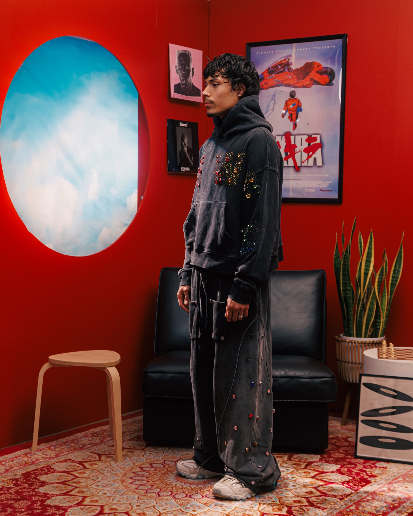 “YAHWEH” Multi-Colored Gemstone hoodie in Stone Black