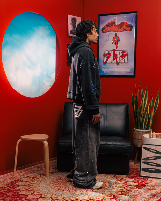 Multi-Colored Gemstone Pants in Stone Black