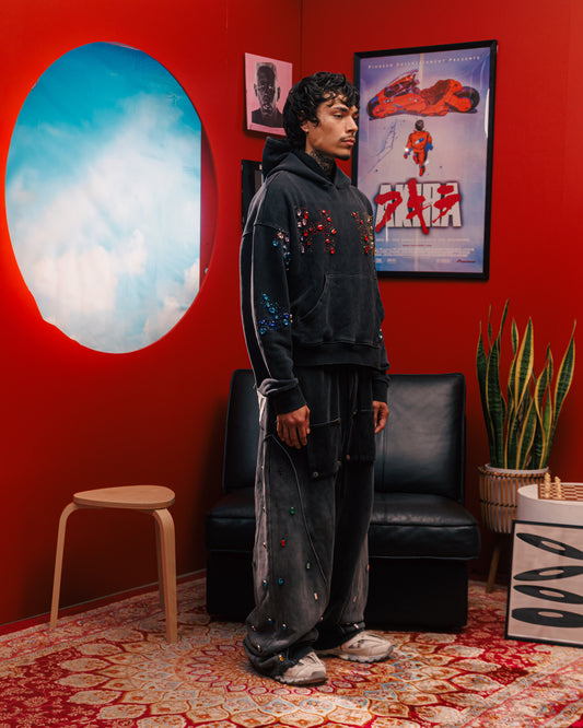 Multi-Colored Gemstone Pants in Stone Black