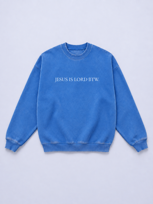 Jesus is Lord BTW Crewneck in Dust Blue
