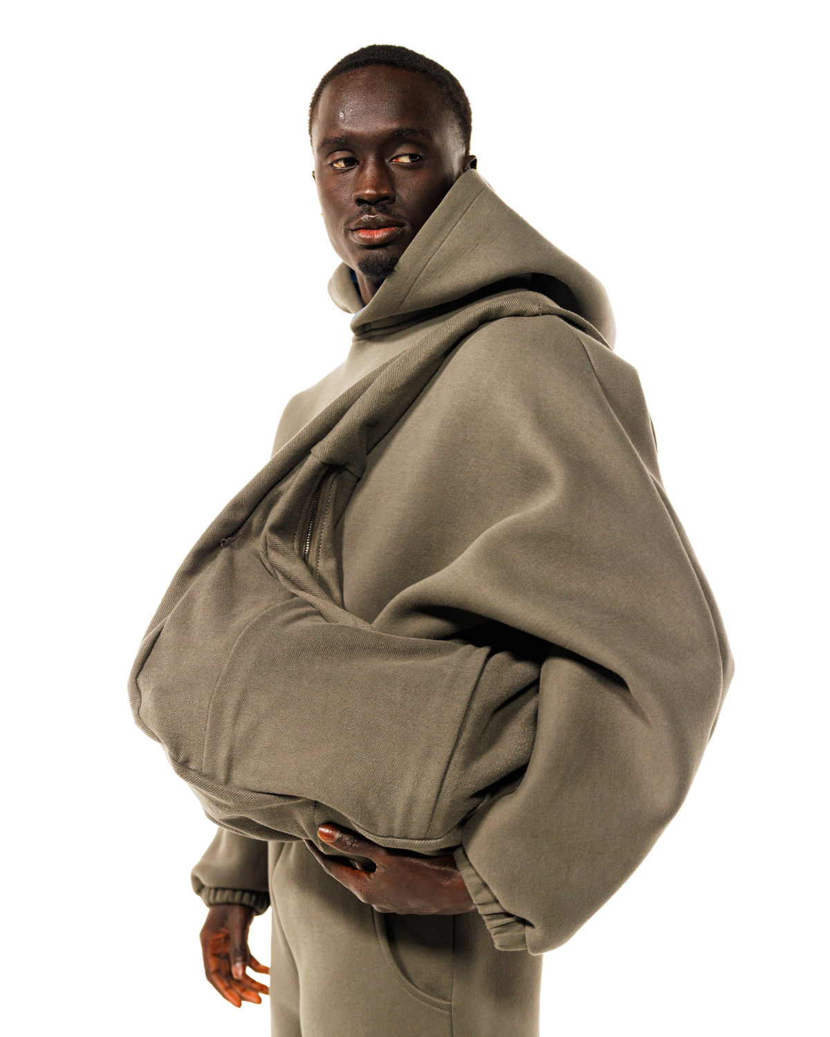 Mobius Double Layer Hoodie in Stone Olive