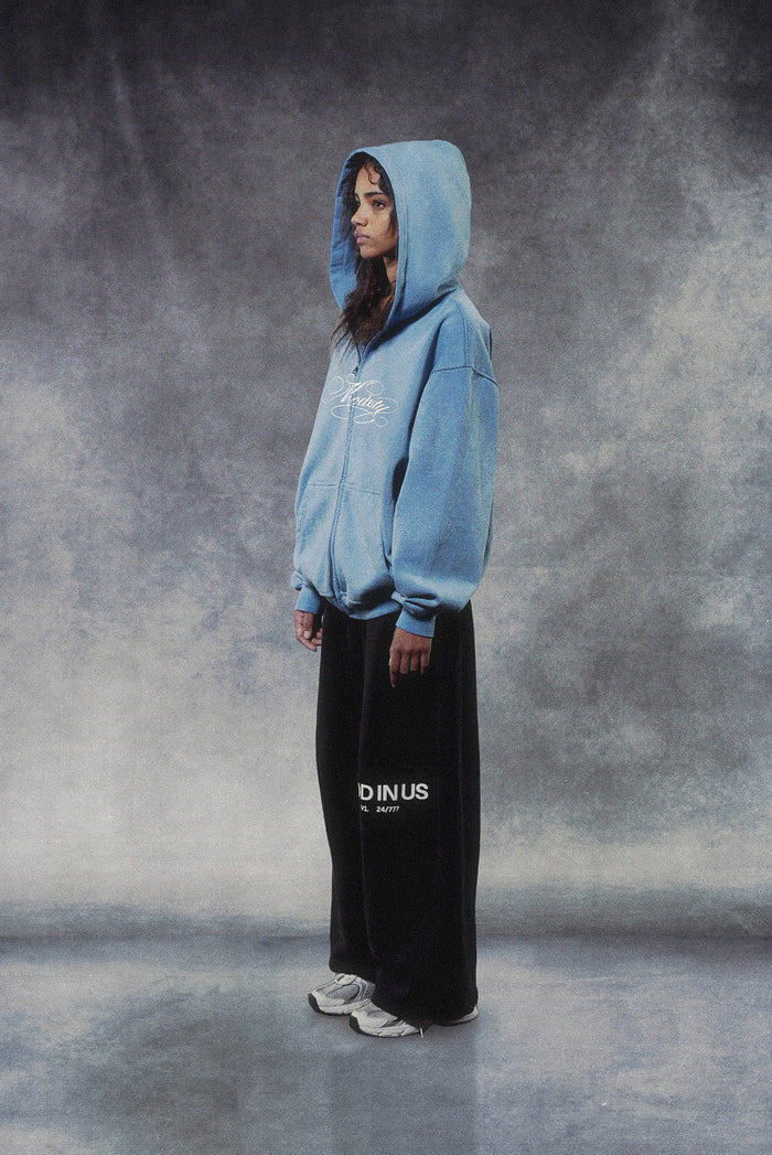 “Modesty” Zip-Up Hoodie in Powder Blue, Powder Blue