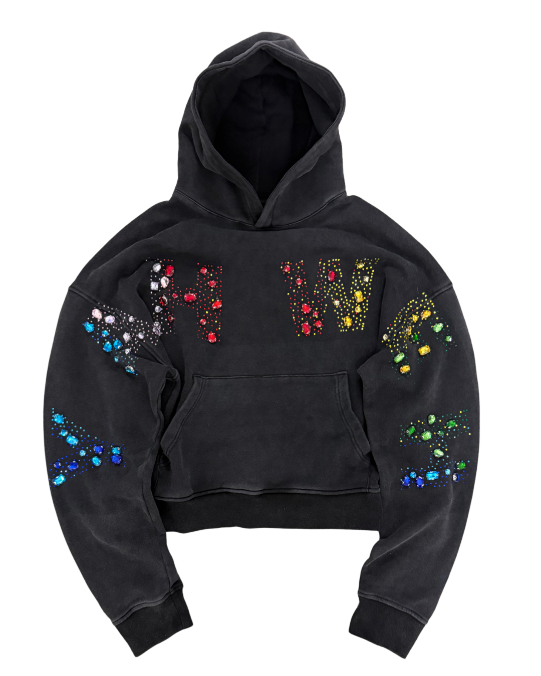 “YAHWEH” Multi-Colored Gemstone hoodie in Stone Black