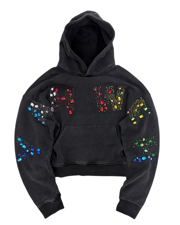 “YAHWEH” Multi-Colored Gemstone hoodie in Stone Black