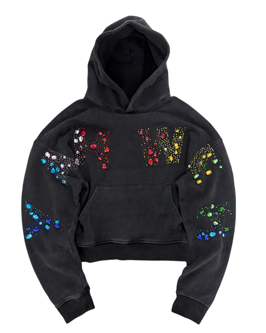 “YAHWEH” Multi-Colored Gemstone hoodie in Stone Black