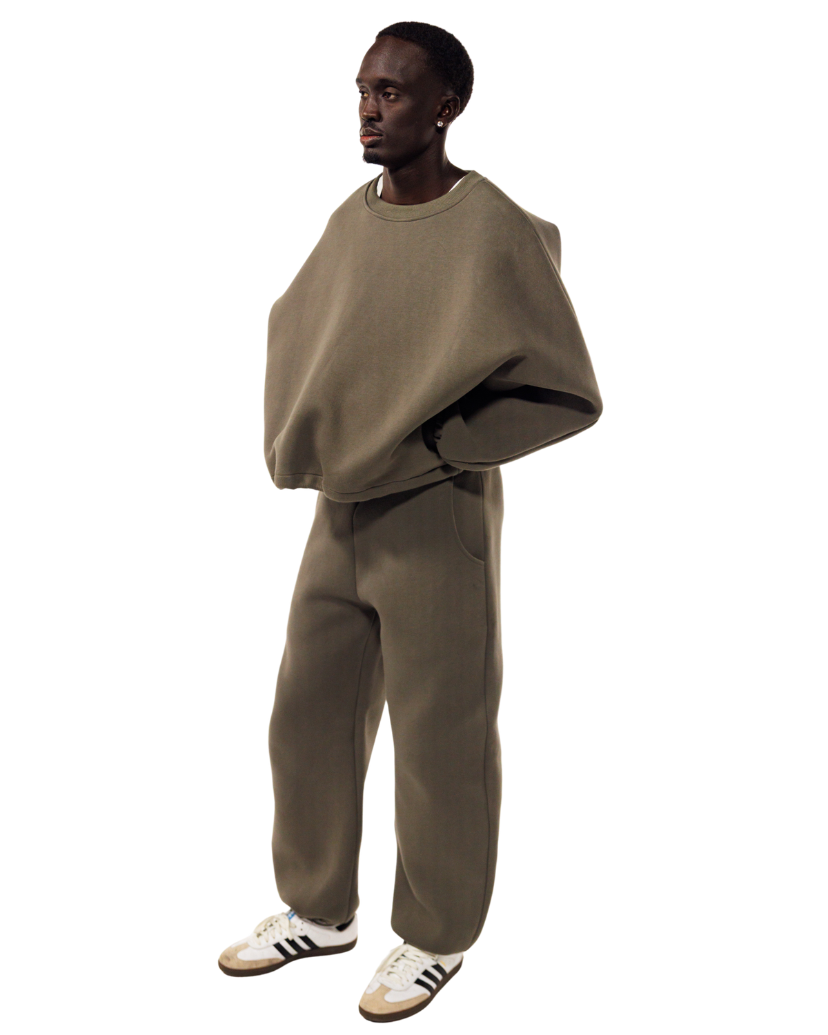 Mobius Double Layer Crewneck in Stone Olive