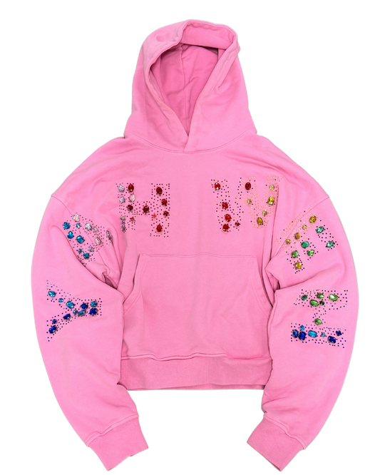 “YAHWEH” Multi-Colored Gemstone Hoodie in Stone Pink