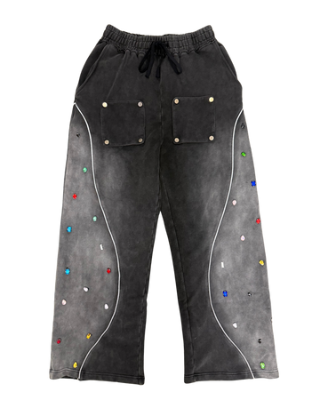 Multi-Colored Gemstone Pants in Stone Black
