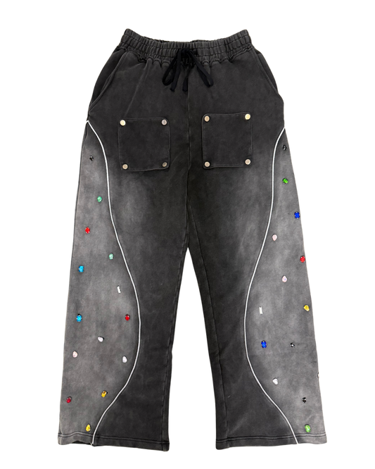Multi-Colored Gemstone Pants in Stone Black