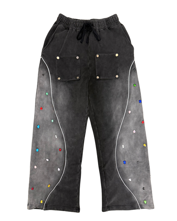 Multi-Colored Gemstone Pants in Stone Black