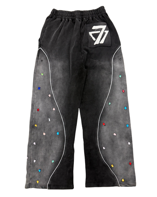 Multi-Colored Gemstone Pants in Stone Black