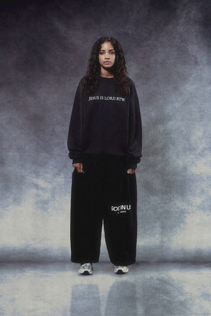 Jesus is Lord BTW Crewneck in Jet Black, Jet Black