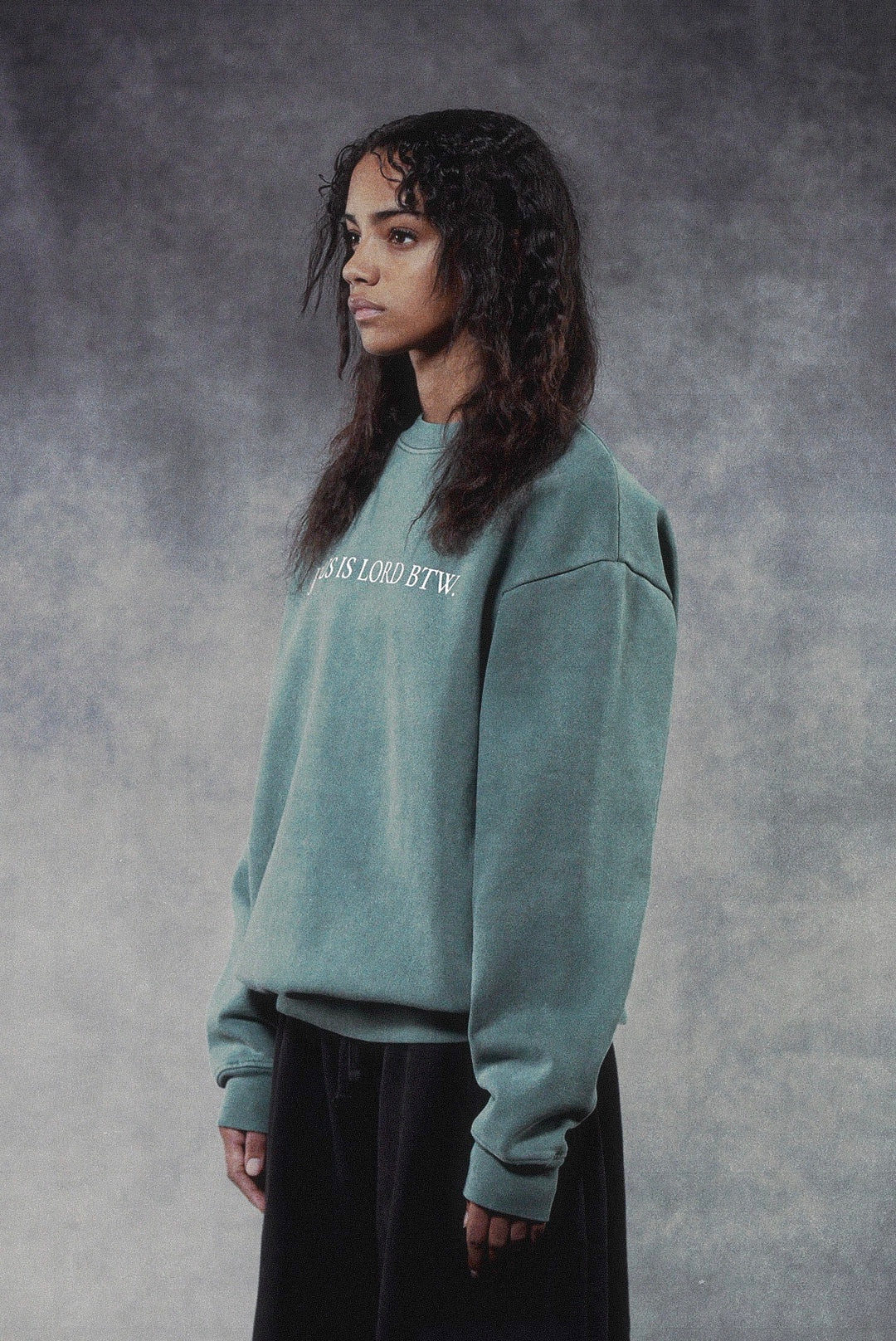 Jesus is Lord BTW Crewneck in Sagebrush Green