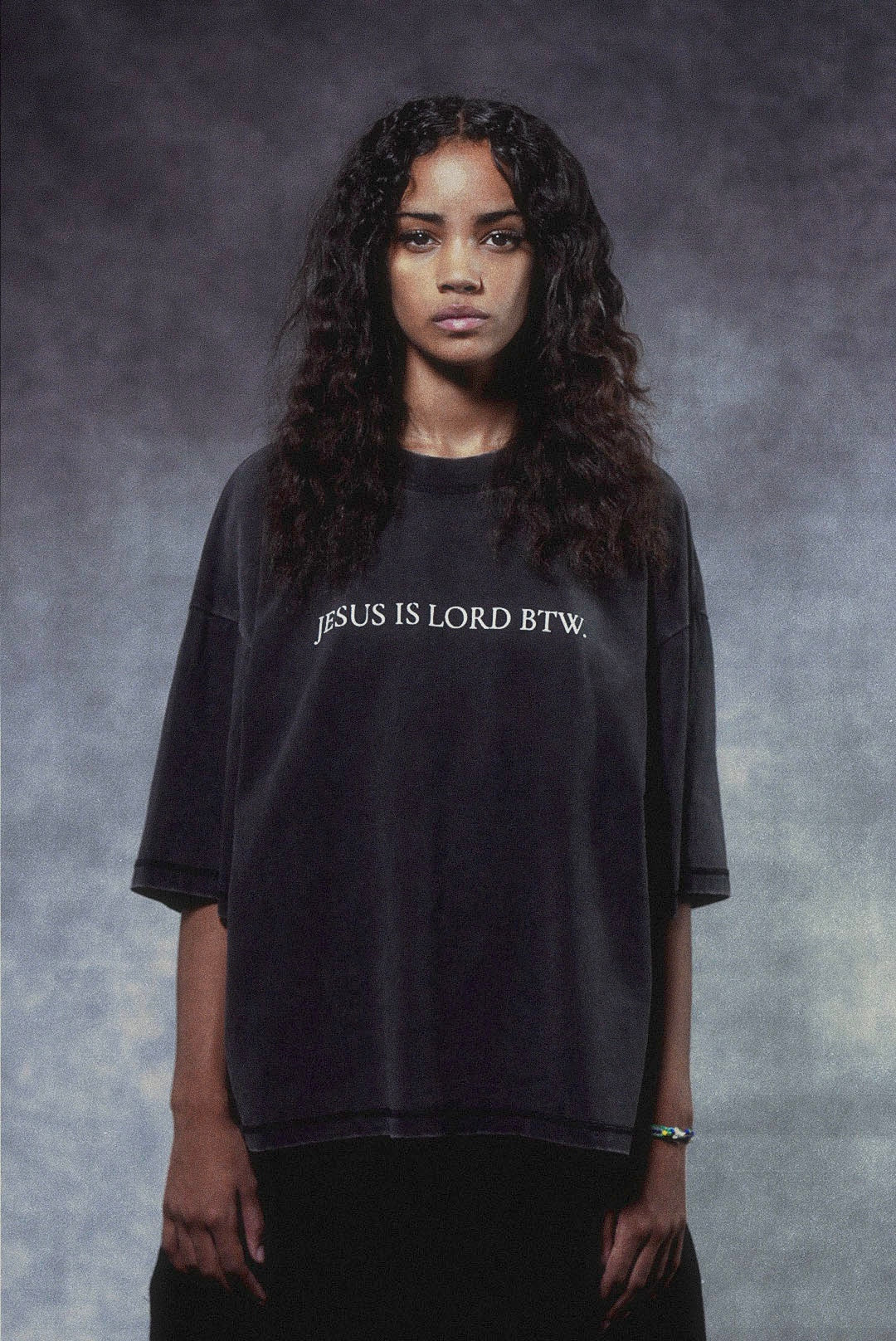 Jesus Is Lord BTW Tee in Washed Black