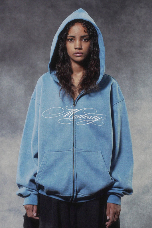 Modesty Zip-Up - Powder Blue - Front
