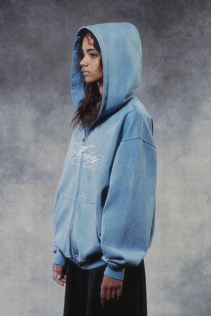 “Modesty” Zip-Up Hoodie in Powder Blue, Powder Blue