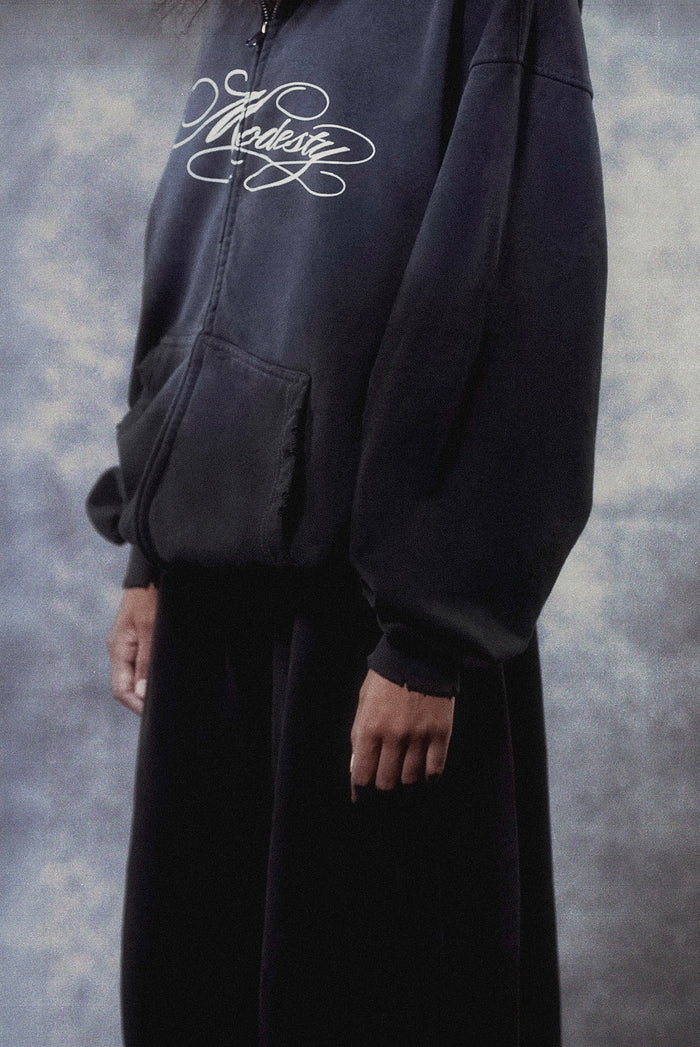 “Modesty” Zip-Up Hoodie in Potassium Black, Potassium Black