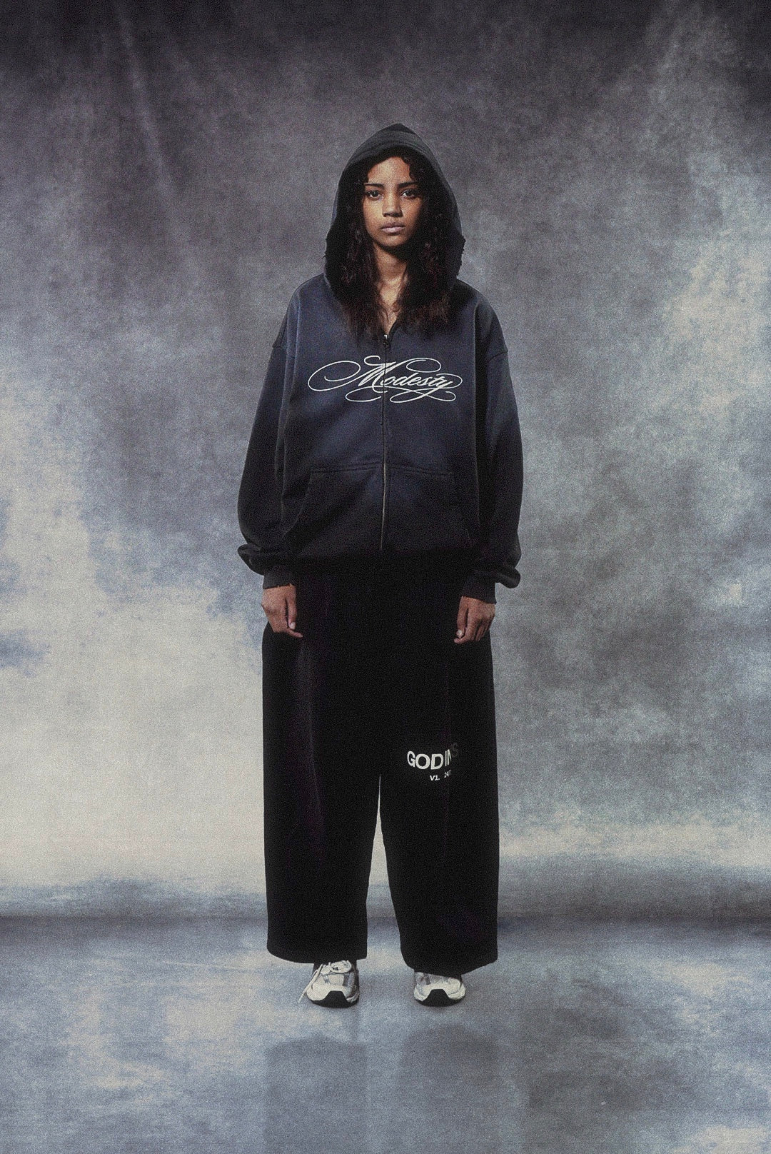 “Modesty” Zip-Up Hoodie in Potassium Black